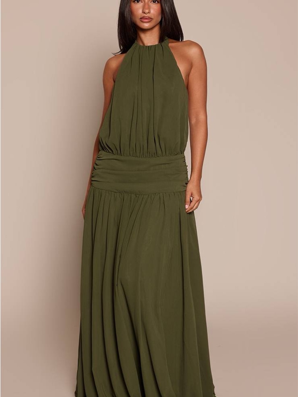 Halter Maxi Dress in Olive Green